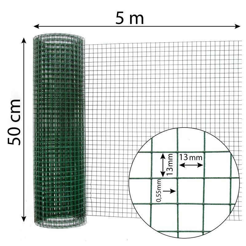 Siatka zgrzewana PCV 0,5x5m ogrodzenie kratka 13x13mm