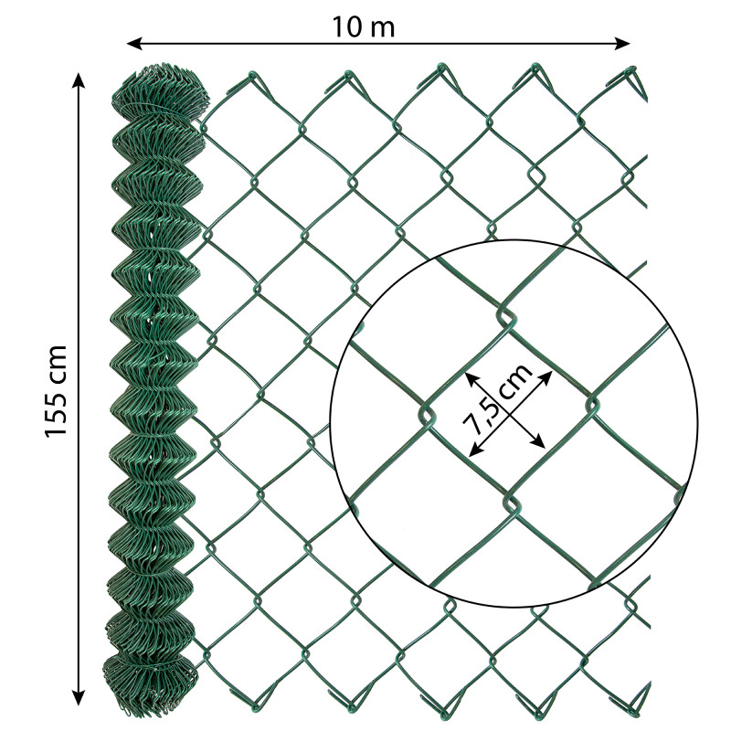 Siatka ogrodzeniowa pleciona zielona 150 cm 10 m drut 3,6 mm oczko 75x75 mm