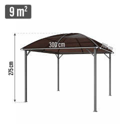 Pawilon ogrodowy z dachem kopułowym 3x3m altana pergola brązowa 9 mkw