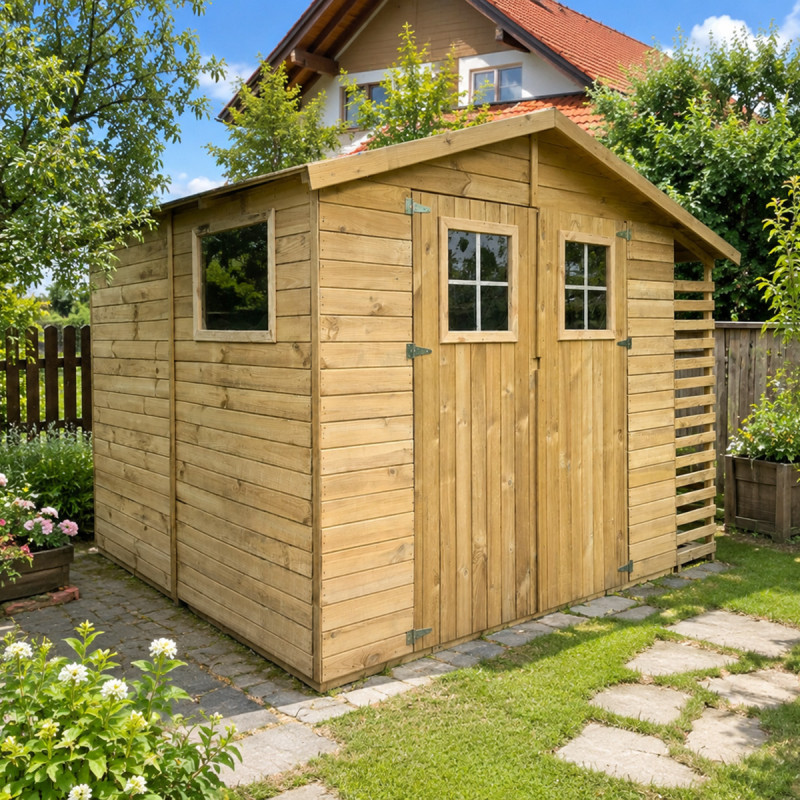 Drewniany domek narzędziowy dwudrzwiowy BEN z drewutnią 6,95m2 narzędziownia