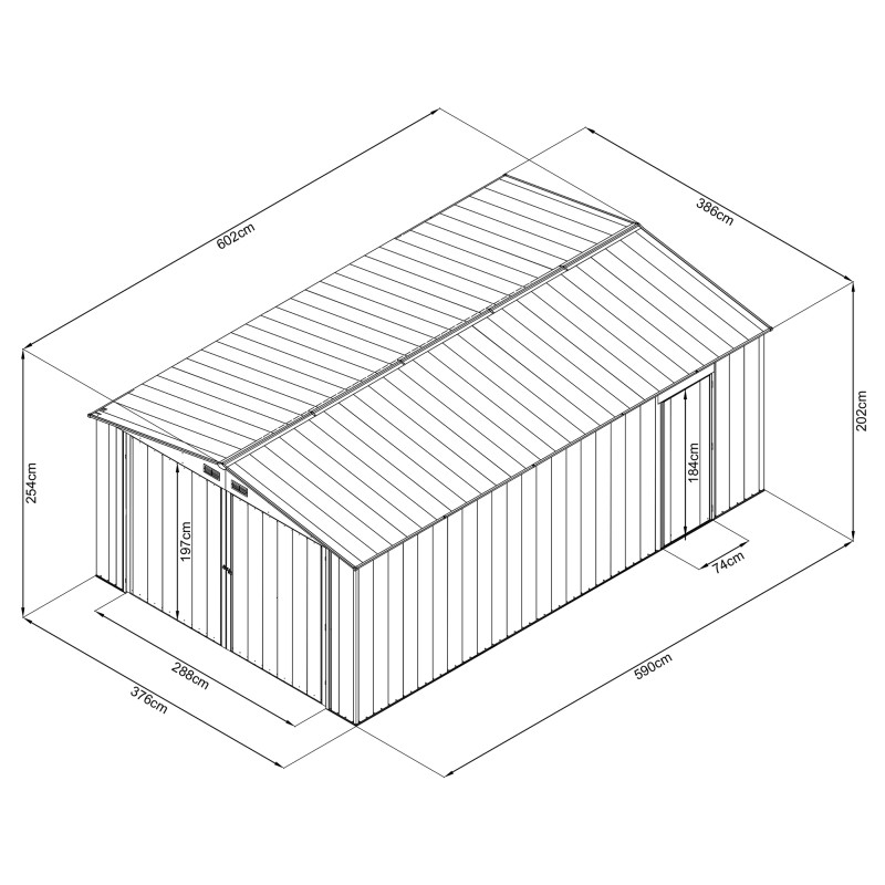 Garaż metalowy 602x386x254 cm narzędziownia 6x3,8m blaszak 23m2
