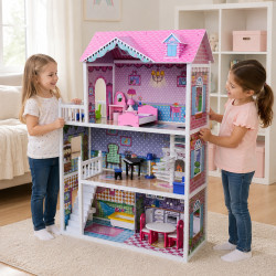 JULIA - drewniany domek dla lalek różowy 124 cm + dodatki