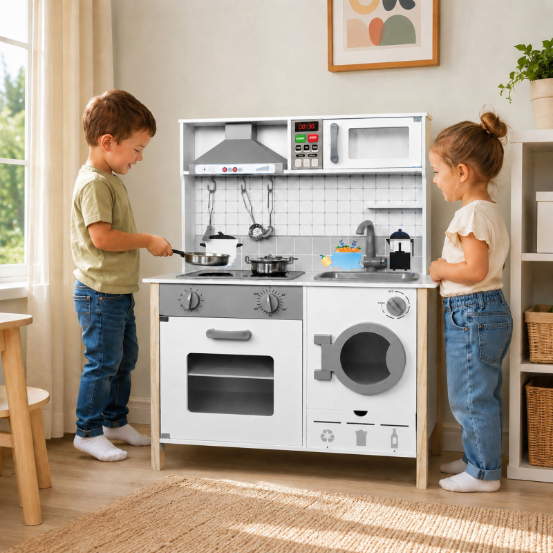 Drewniana kuchnia dla dzieci TinyChefs z akcesoriami i pralką