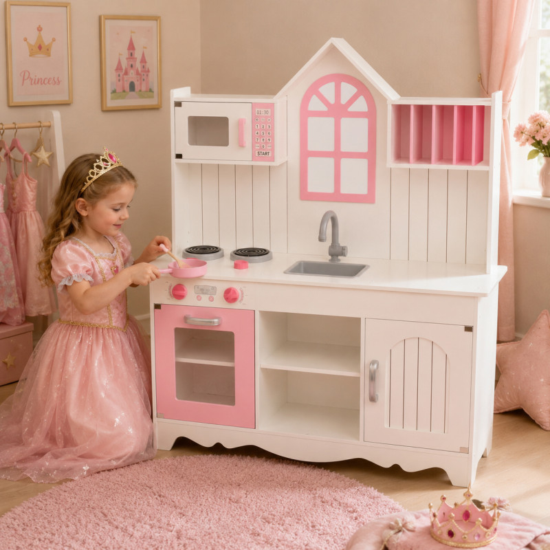 Drewniana kuchnia dla dzieci biało-różowa Adrianna Pink