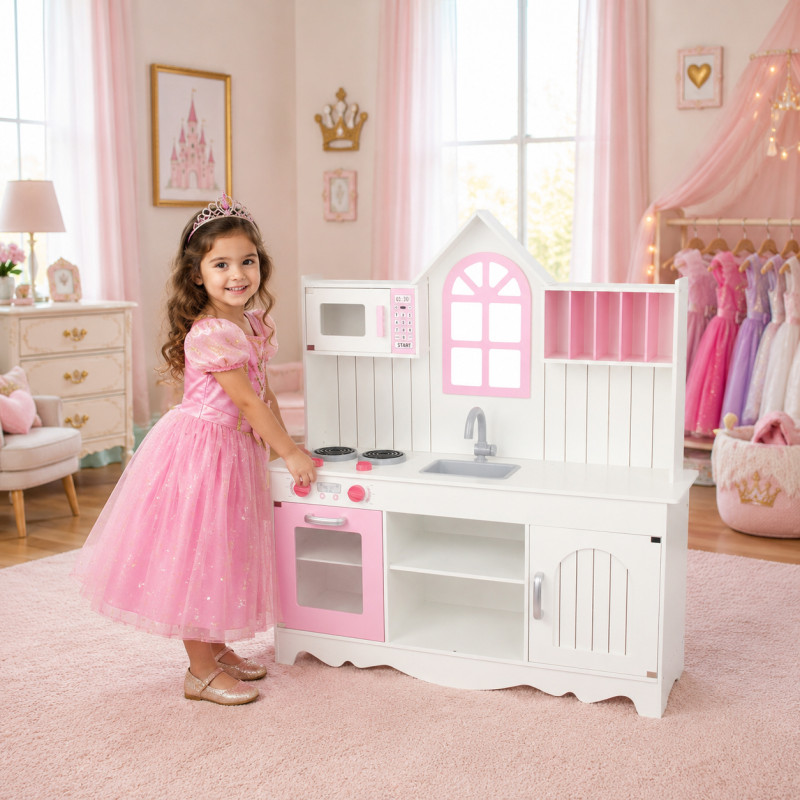 Drewniana kuchnia dla dzieci biało-różowa Adrianna Pink