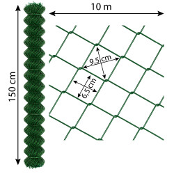 Siatka ogrodzeniowa pleciona zielona 150 cm 10 m drut 2,5 mm oczko 65x65 mm