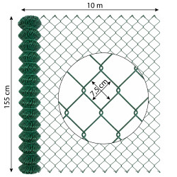 Siatka ogrodzeniowa pleciona zielona 150 cm 10 m drut 3,6 mm oczko 75x75 mm