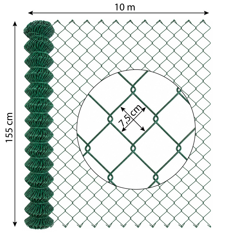 Siatka ogrodzeniowa pleciona zielona 150 cm 10 m drut 3,6 mm oczko 75x75 mm