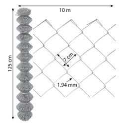 Siatka ogrodzeniowa pleciona ocynkowana 1,25x10m drut 1,9 mm oczko 70x70 mm