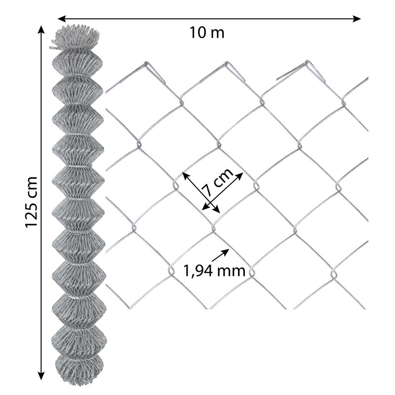 Siatka ogrodzeniowa pleciona ocynkowana 1,25x10m drut 1,9 mm oczko 70x70 mm