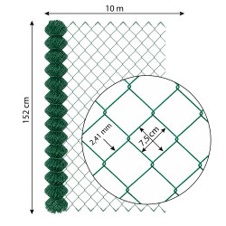 Siatka ogrodzeniowa pleciona zielona 1,5x10m drut 2,41 mm oczko 75x75 mm PCV