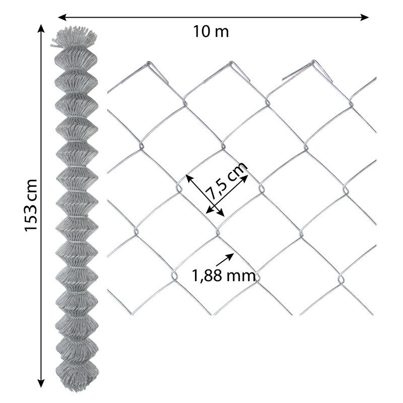 Siatka ogrodzeniowa pleciona ocynkowana 1,5x10m drut 1,88 mm oczko 75x75 mm