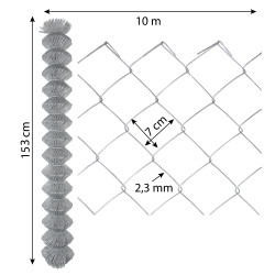Siatka ogrodzeniowa pleciona ocynkowana 1,5x10m drut 2,3 mm oczko 70x70 mm