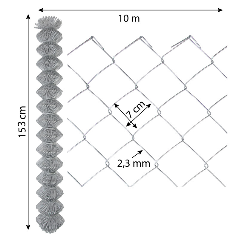 Siatka ogrodzeniowa pleciona ocynkowana 1,5x10m drut 2,3 mm oczko 70x70 mm