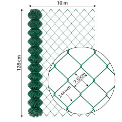 Siatka ogrodzeniowa pleciona zielona 1,28x10m drut 2,44 mm oczko 75x75 mm PCV