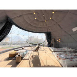 Namiot sferyczny całoroczny kopuła Ø 5m 20mkw szklane drzwi glamping