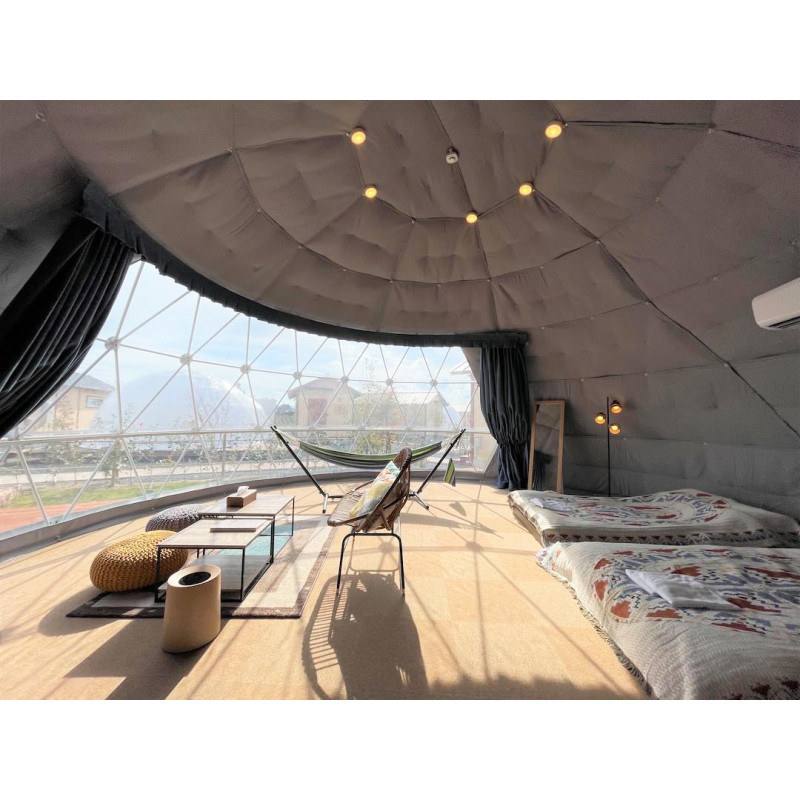 Namiot sferyczny całoroczny kopuła Ø 5m 20mkw drzwi pvc glamping