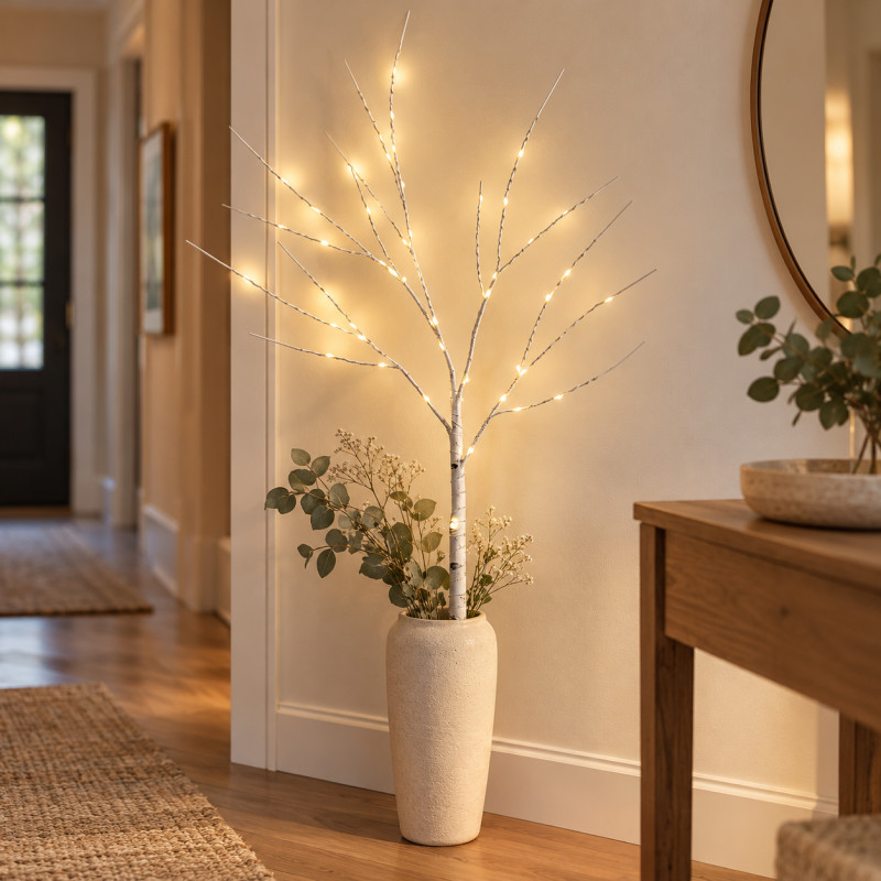 Dekoracyjna gałązka świetlna 80 cm 50 LED na baterie ciepła biała