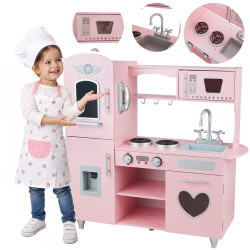 Drewniana różowa kuchnia dla dzieci TinyTotsKitchen z lodówką