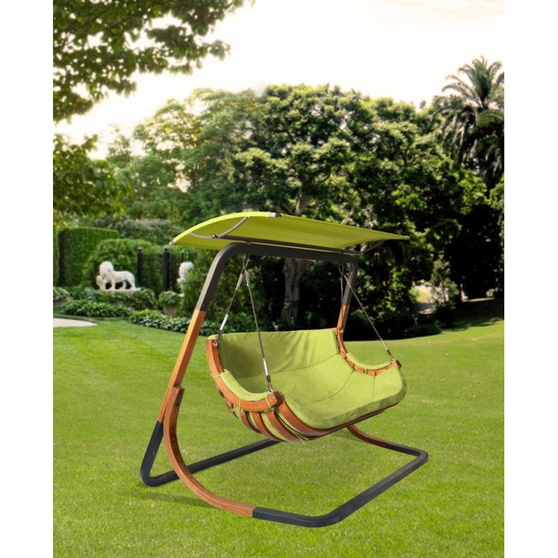 Podwójny Fotel Alpha z Daszkiem Zielony - bujak ogrodowy