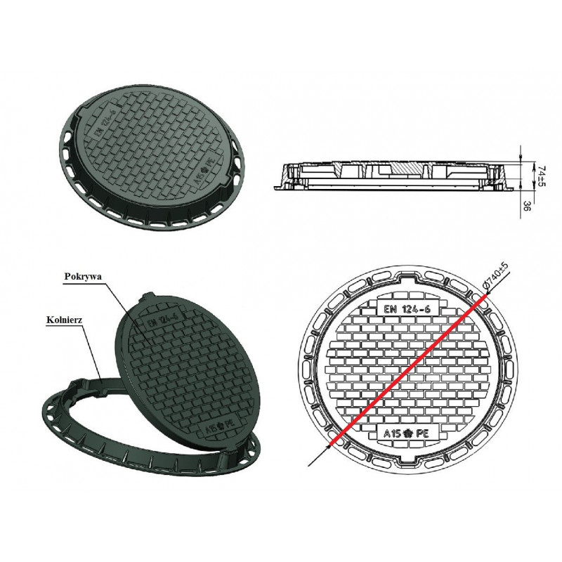 Pokrywa do szamba, z kluczem - czarny polimer