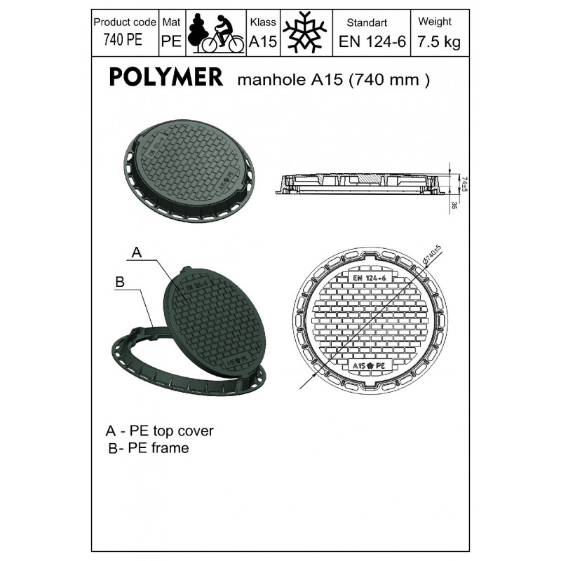 Pokrywa do szamba, z kluczem - czarny polimer