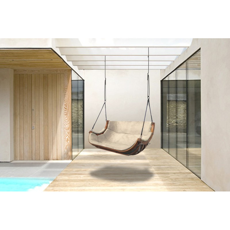 Podwójny Fotel Alpha Podwieszany Beż Słomkowy - bujak ogrodowy