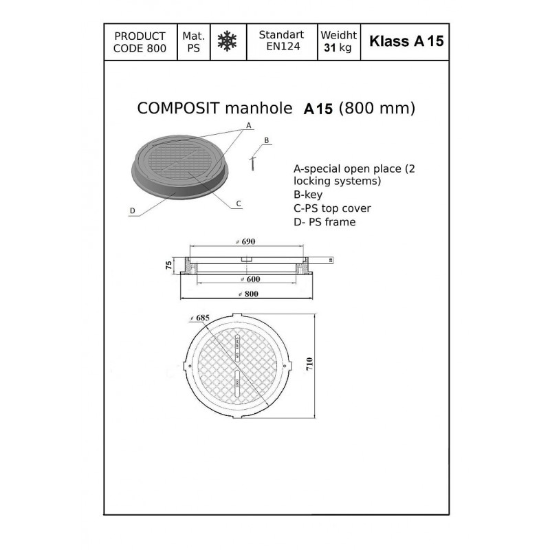 Pokrywa 80 HD szamba z kluczem zielony polimer