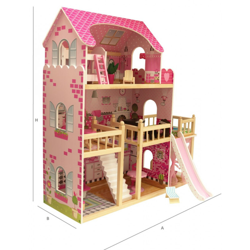 Domek z Drewna dla lalek INGA Taras z BASENEM + MEBELKI