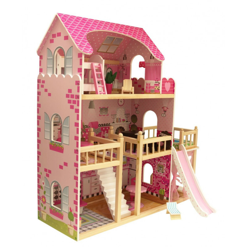 Domek z Drewna dla lalek INGA Taras z BASENEM + MEBELKI