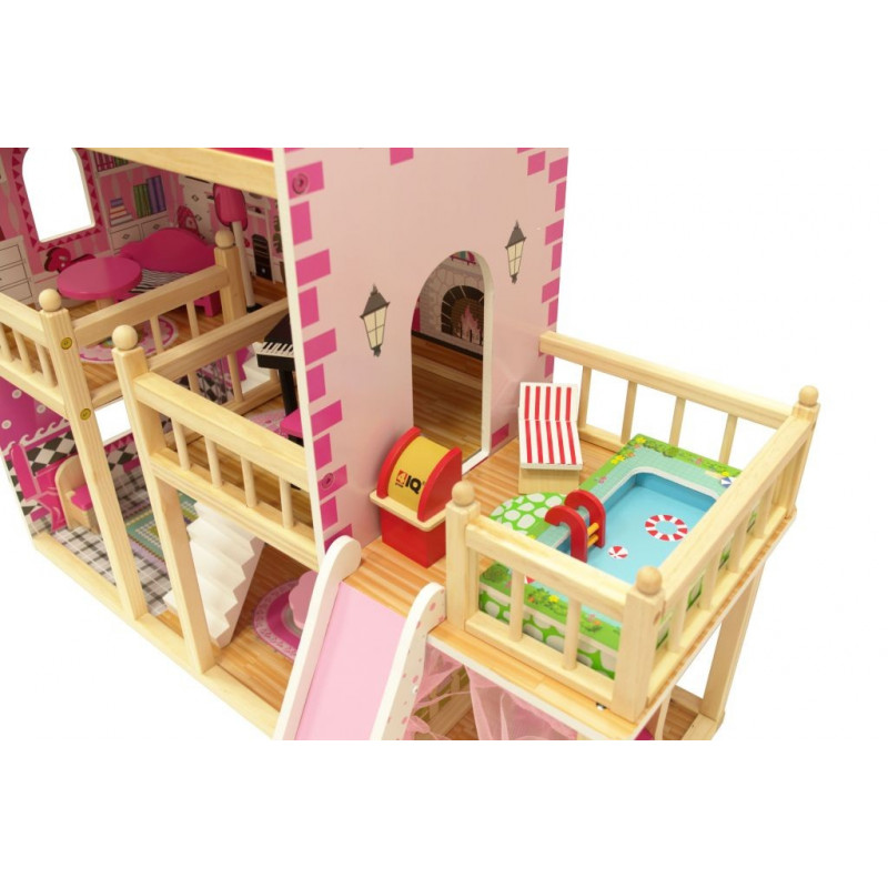 Domek z Drewna dla lalek INGA Taras z BASENEM + MEBELKI