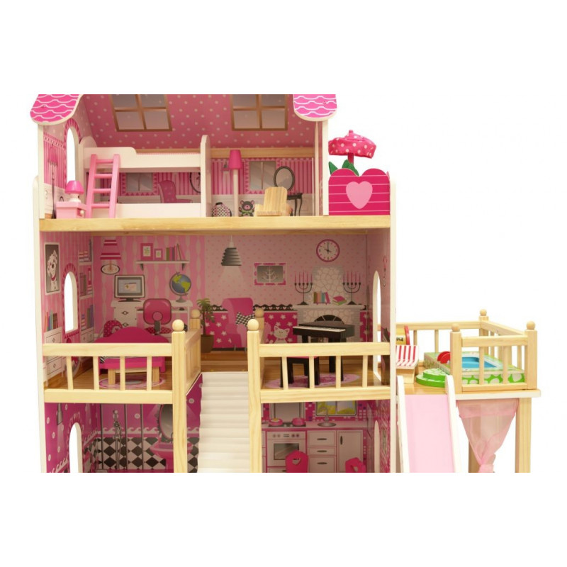 Domek z Drewna dla lalek INGA Taras z BASENEM + MEBELKI